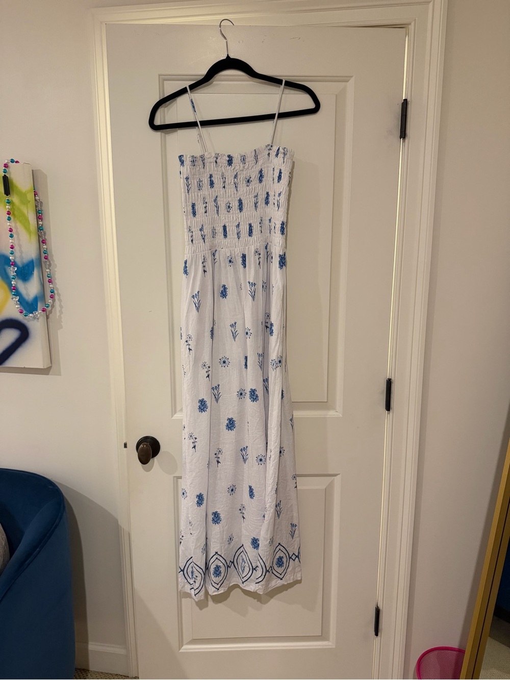 Seafolly White Maxi Sundress with Blue Floral Print